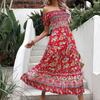 Vintage Floral Print Bohemia Women Casual Short Sleeve Dress Spring Summer