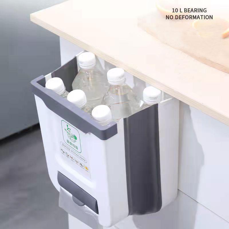Foldable Trash Can Cabinet Door Wall-mounted Waste Bin Large-capacity Multi-functional Labor-saving Storage Bin Kitchen Organizer