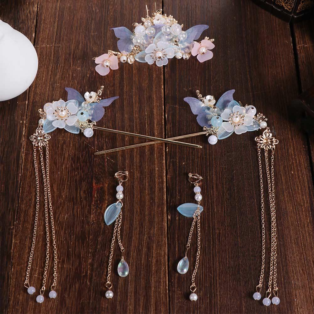 Zinc Zinc Alloy Bridal Headwear Light Colors Earrings Hairpin Set Wedding Dress Hair Accessories  Hanfu