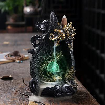 LED-Drache-Rückfluss-Räucherstäbchenhalter, Wasserfall-Räuchergefäß, Rauch-Räuchergefäß + 20 Rückfluss-Räucherkegel, Aromatherapie-Ornament