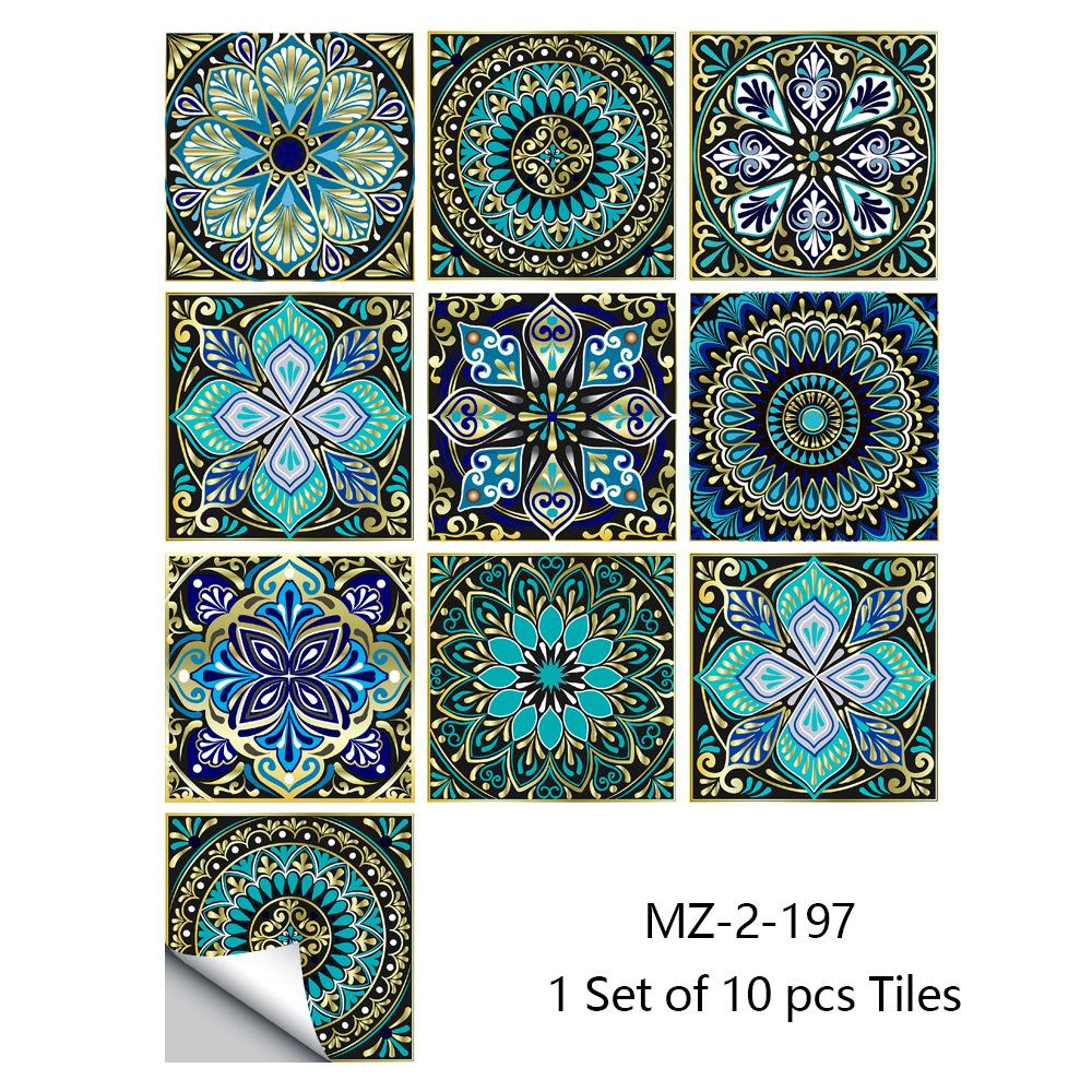 10pcs Mandala Crystal Hard Tiles Ceramic Wall Stickers Peel Stick Decals for Kitchen Wardrobe Home Decor Art Mural DIY