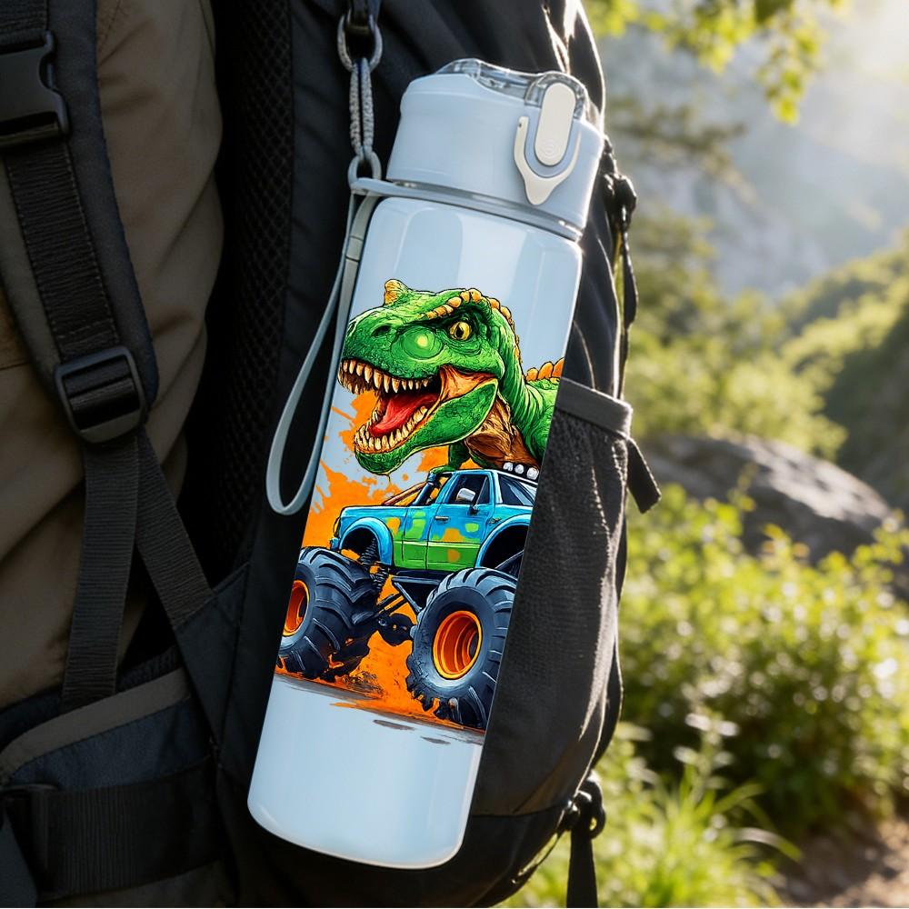 1PC Bright Color Monster Truck Cartoon Print 750ml Color Plastic Sports Water Bottle Leakproof Flip Straw Lid Suitable for Sports Office Home Use