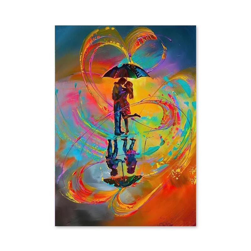 Akvarel Rainbow Rain Lovers Malba na plátně Abstraktní graffiti páry Obejmout nástěnný obraz do obývacího pokoje Domácí dekorace
