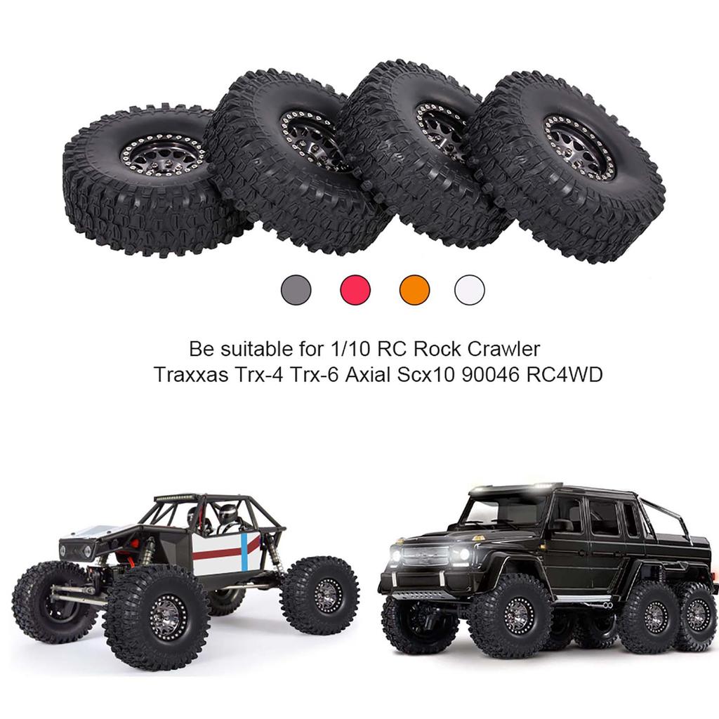 4PCS 1.9in Crawler RC Rubber Tires with Metal Rim for 1/10 RC Rock Crawler Traxxas Trx-4 Trx-6