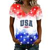 Women V Neck Short Sleeve Lightweight Top USA Patriotic Print Independence Day Casual Tee Shirt