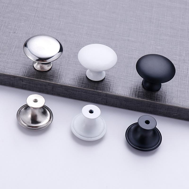 Mushroom-shaped Porcelain White And Black Single-hole Handle Wardrobe Cabinet Round Stainless Steel Modern Simple Drawer Handle