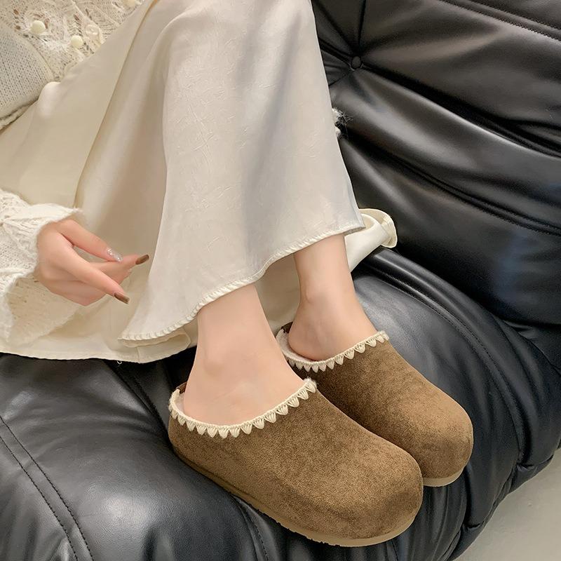 Inner heightening bag head woven half slippers women's autumn and winter piled thickened warm one pedal lazy shoes women