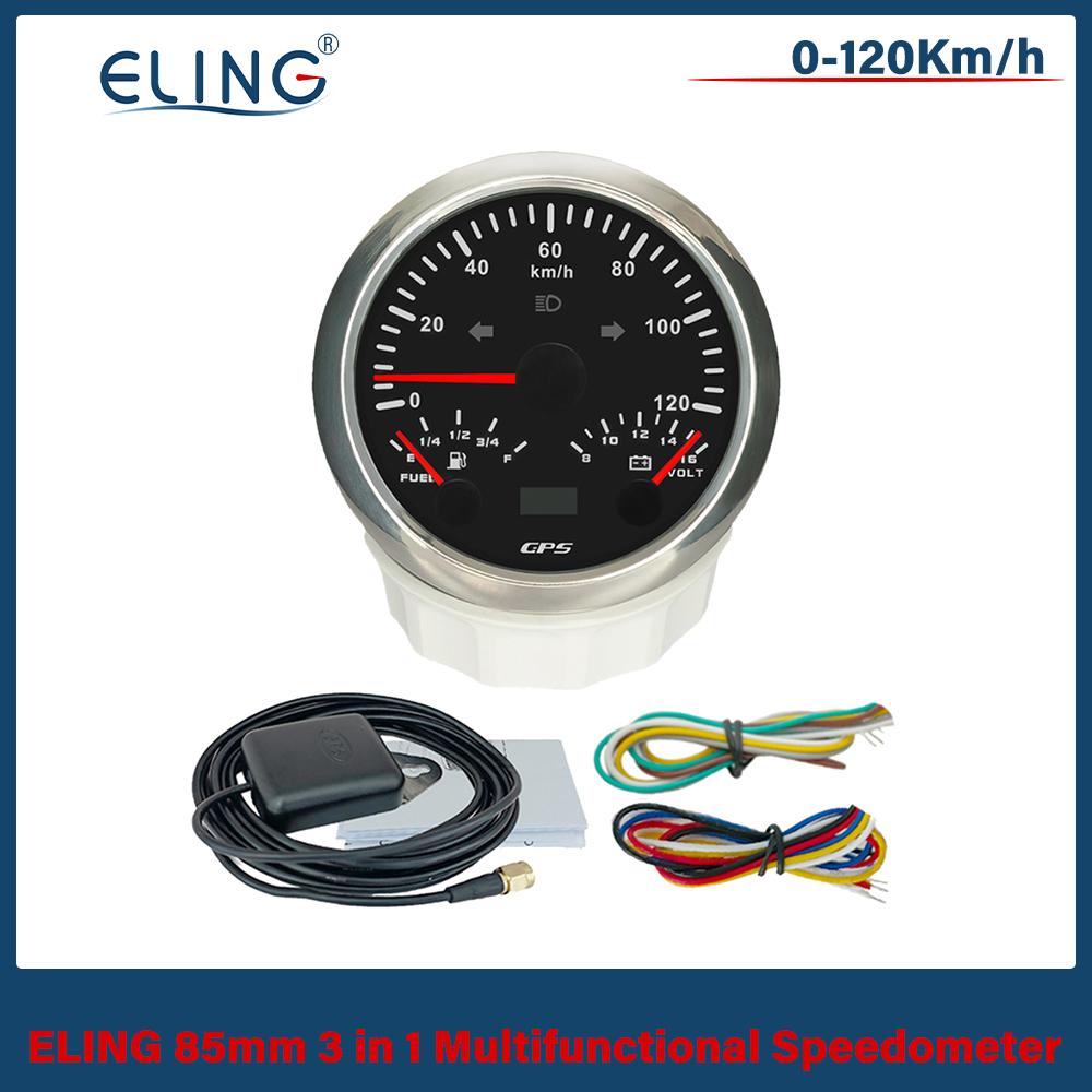 ELING 85mm 3 in 1 Multifunctional 120km/h 200MPH GPS Speedometer with Fuel Level 8-16V Voltmeter 7 Colors Backlight for Car Boat 120KBS