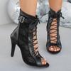 Women  Thin Heels Comfort Lace-up Boot Stilettos Jazz Dance Female Shoes Street Sexy Booties Strap Designer Sandals