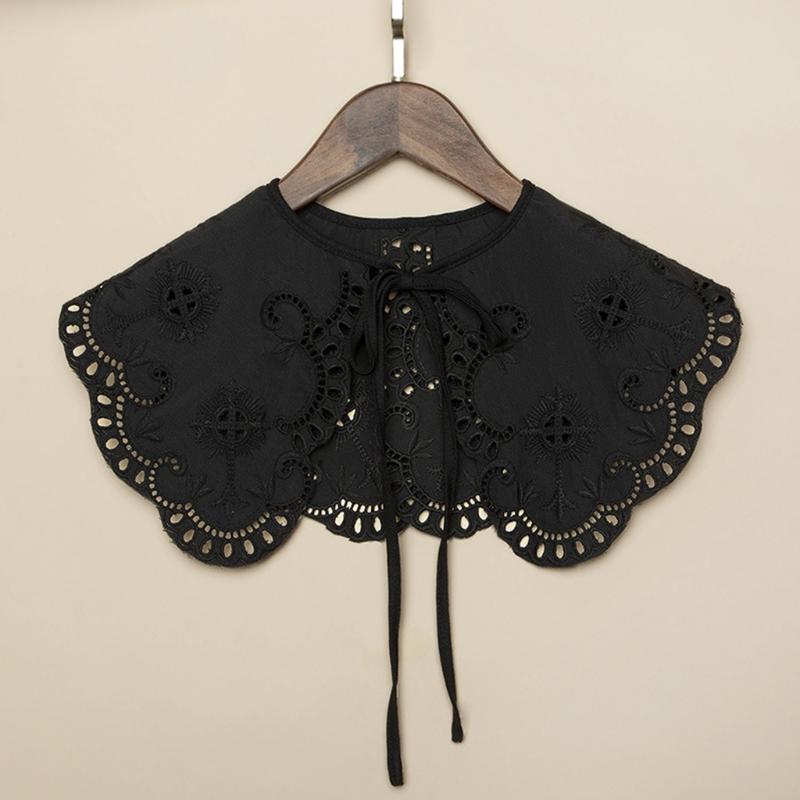 Women Girls Vintage Lolita False Fake Collar Shawl Sweet Ruffles Lace-Up Bow Decorative Necklace Choker Short Poncho