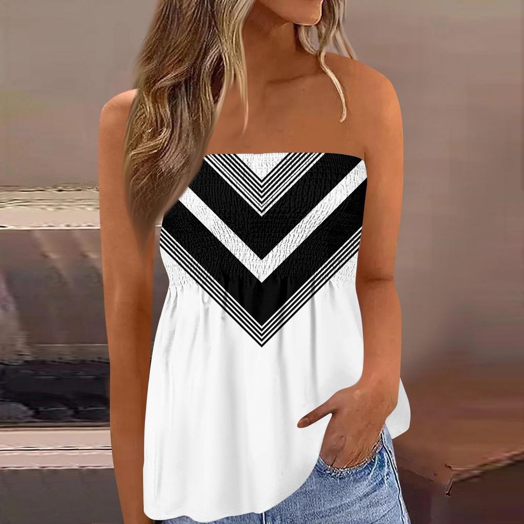 Tube Tops For Women,Cute Sexy Off Shoulder Print Sleeveless T-Shirt