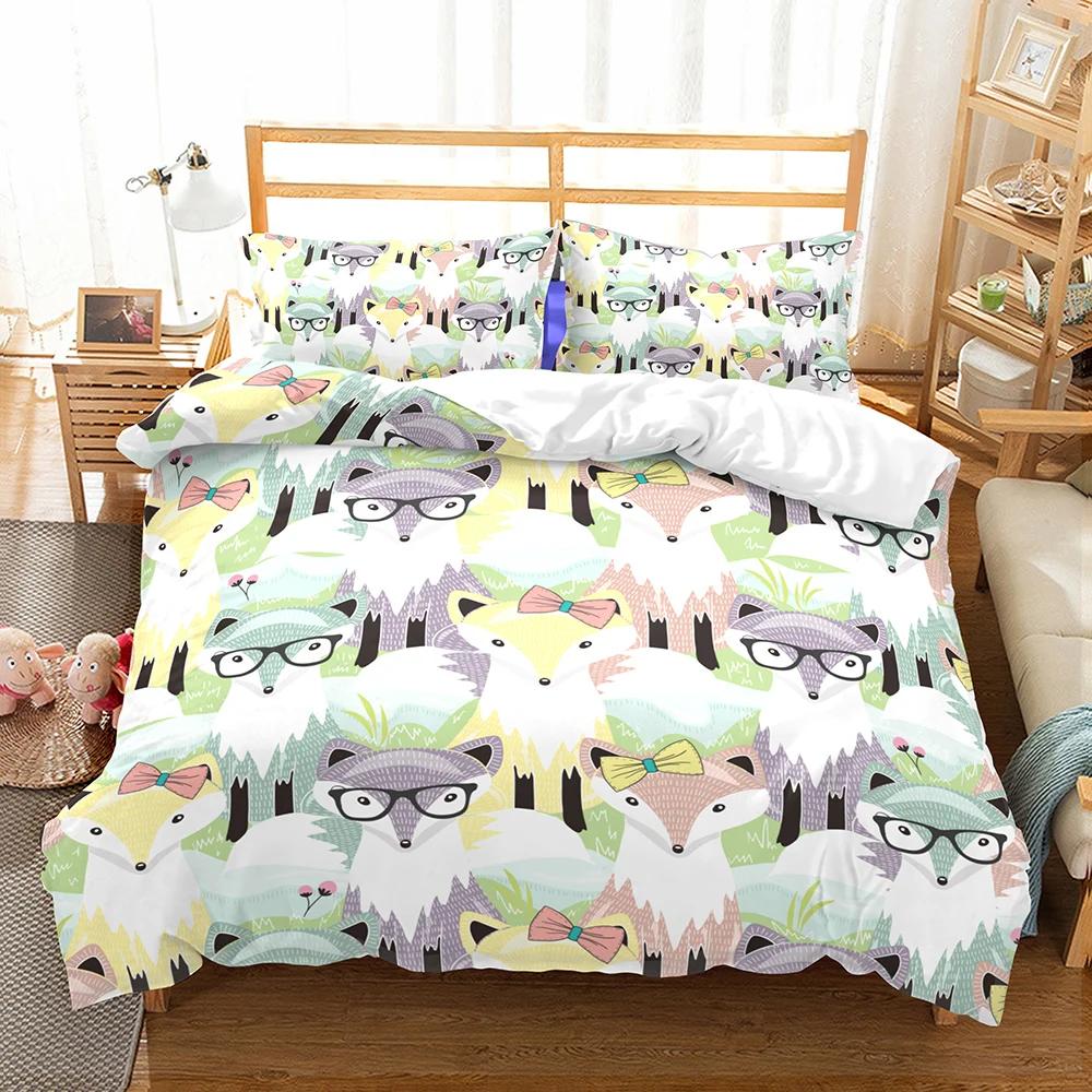 Lovely Butterfly Festival Glasses Fox Quilt Cover Set Bedroom Bedding Engineering Vehicle Duvet Cover Set For Kid Teen Boy Girl
