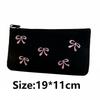 New Canvas Cute Embroidered Bag Bowknot Lovely Print Cosmetics Bag Square Shape Stationery Bag