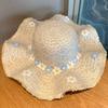 Summer seaside beach vacation wind photo big brim lace flower straw hat women's versatile simple sunshade sunscreen hat