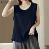 ZANZEA Women Summer Round Neck Loose Casual Sleeveless Tank Tops