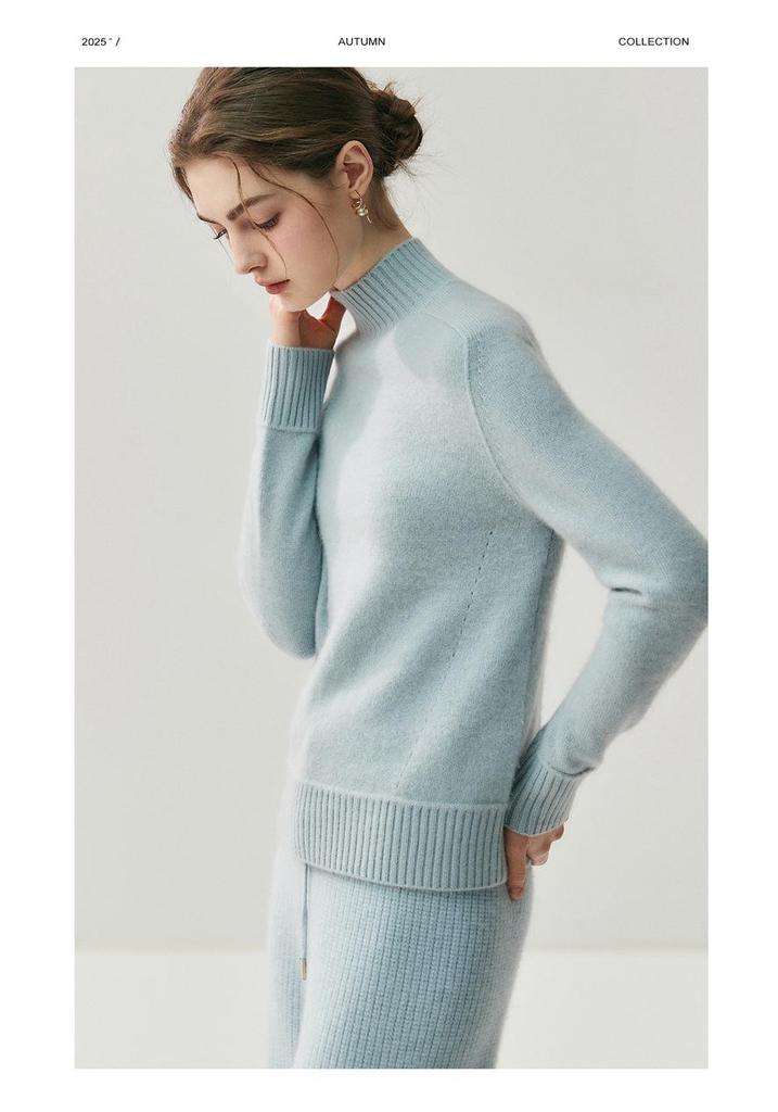 2026 Autumn/Winter Women's Cashmere High Neck Saddle Shoulder Knit Sweater