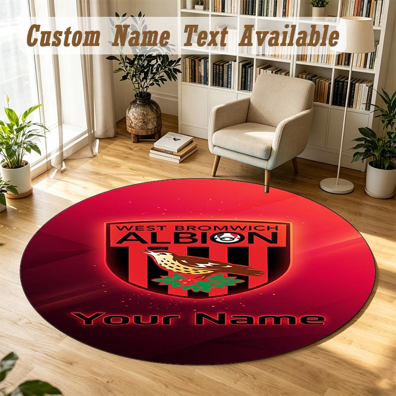 Round Rug Custom NameWest Bromwich Albion FC Pattern Non Slip Carpet Home Floor Decor