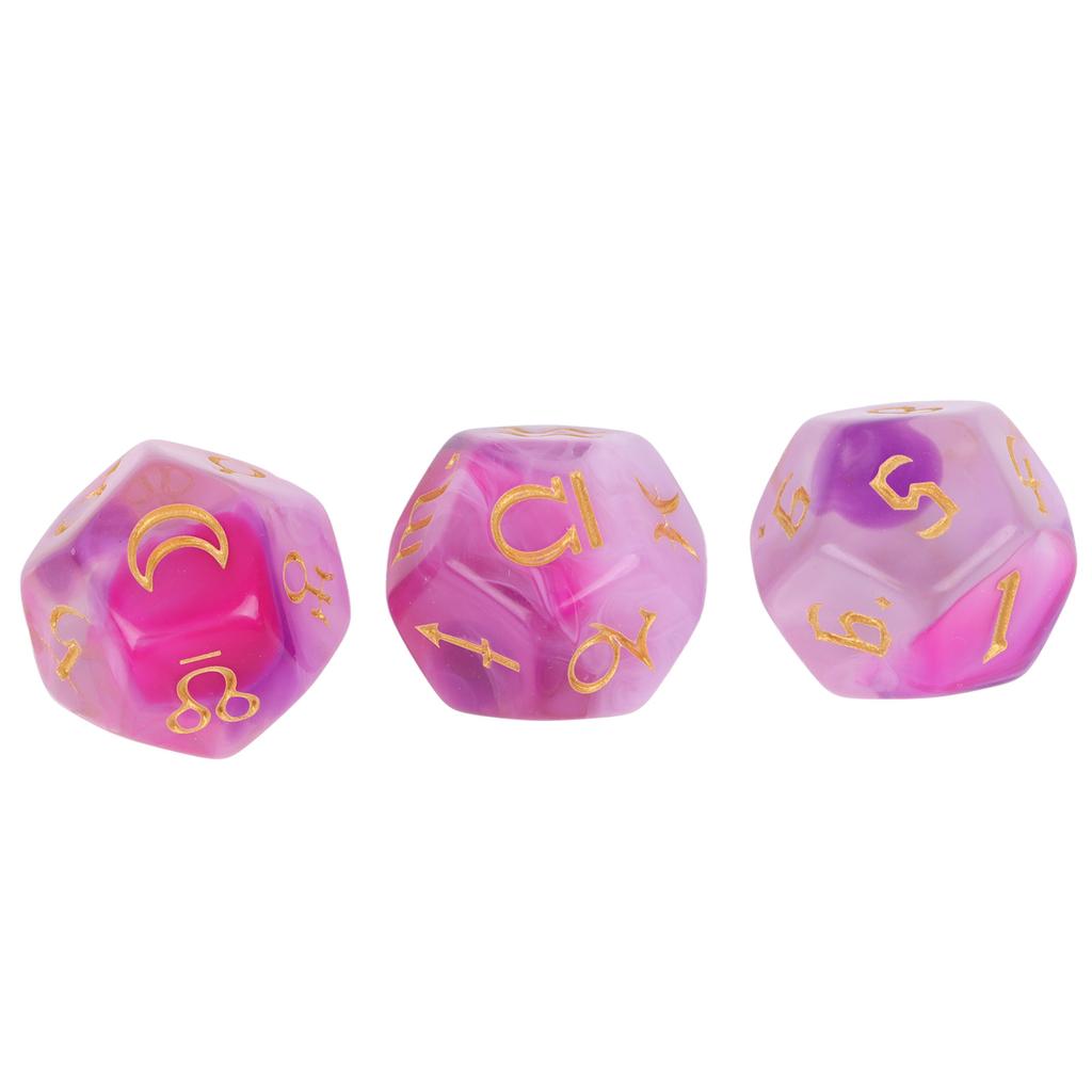 3PCS 12 Sides Dice Set 4 Color Waterproof Wear Resistant Acrylic Lightweight Portable Polyhedral Dice for Table Game
