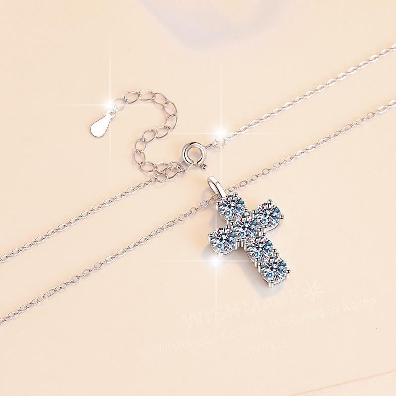 925 Sterling Moissanite Cross Pendant Retro Unisex  Moissanite Necklace 3 Carats Sweater Chain 925 Sterling Silver Clavicle