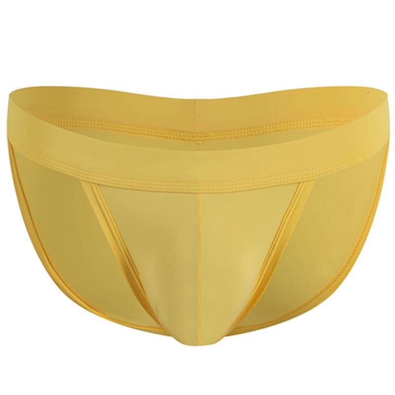 Men's Low Waist Ice Silk Triangle Briefs - High Elasticity, High Cut, European Size, Solid Color 3D Design.