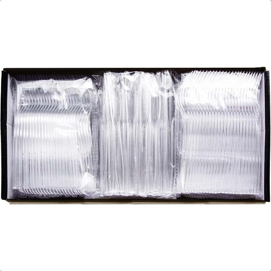 Medium Weight Plastic Cutlery Combo Includes Knives Forks Spoons 300 Pieces 100 Place Settings Clear