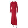Solid Color Round Neck Long Sleeve High Waist Slim Fit Women Elegant Party Dress