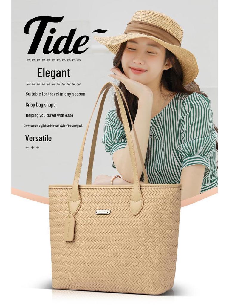Women's Retro Woven Pattern Single-Shoulder Tote Bag - Large Capacity, Versatile for Daily Commute
