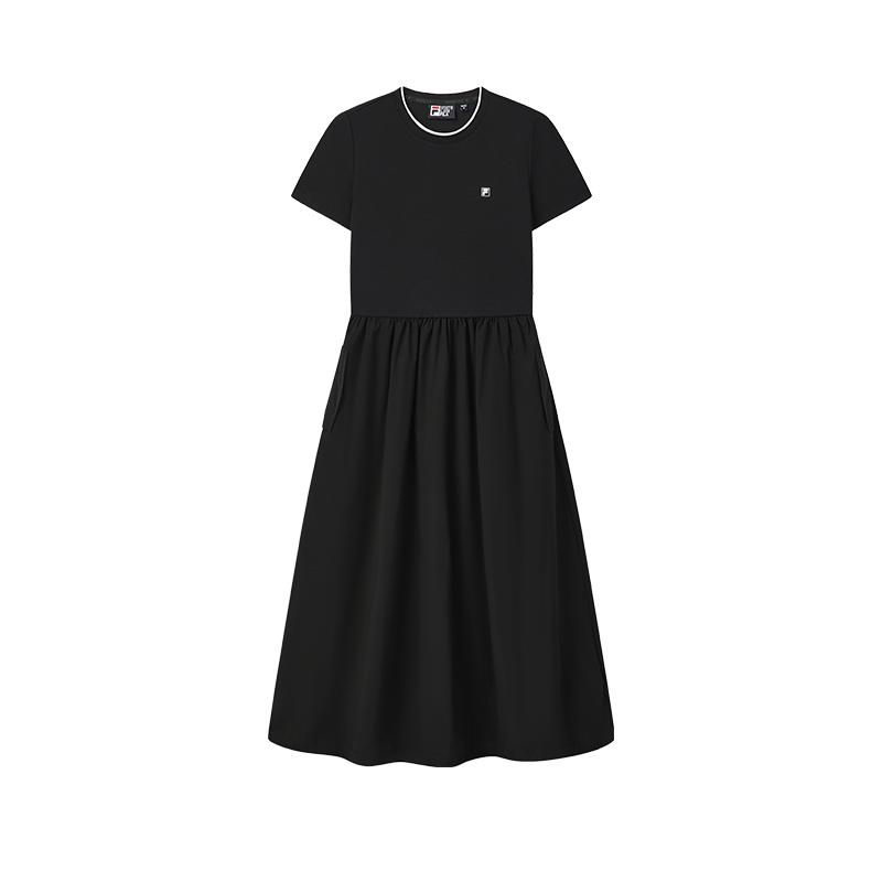 FILA White Simple Versatile Comfortable Fashion Short Sleeve Dress Women dresses Black F11W623307FBK S
