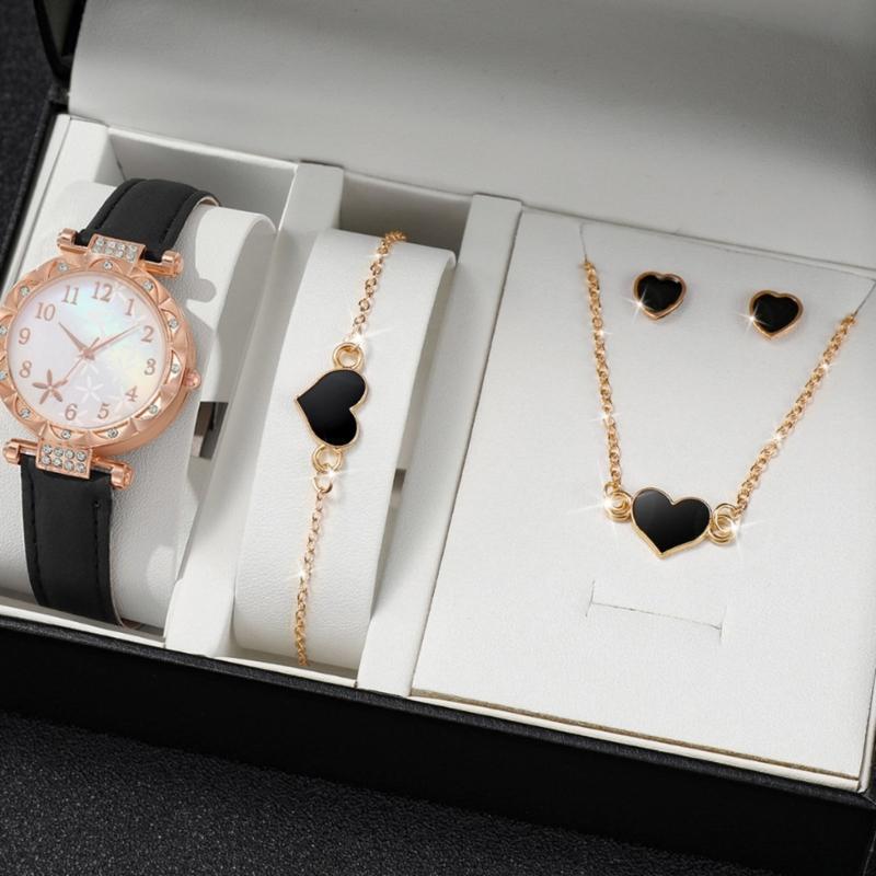 Stylish Watch with Matching Pendant Necklace Chain Bracelet Rings Butterfly Studs Earrings Jewelry Set Alloy Texture