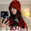 New Hat Women's Versatile Fringed Wool Hat Autumn and Winter Warm Ear Protection Red Handmade Knitted Hat