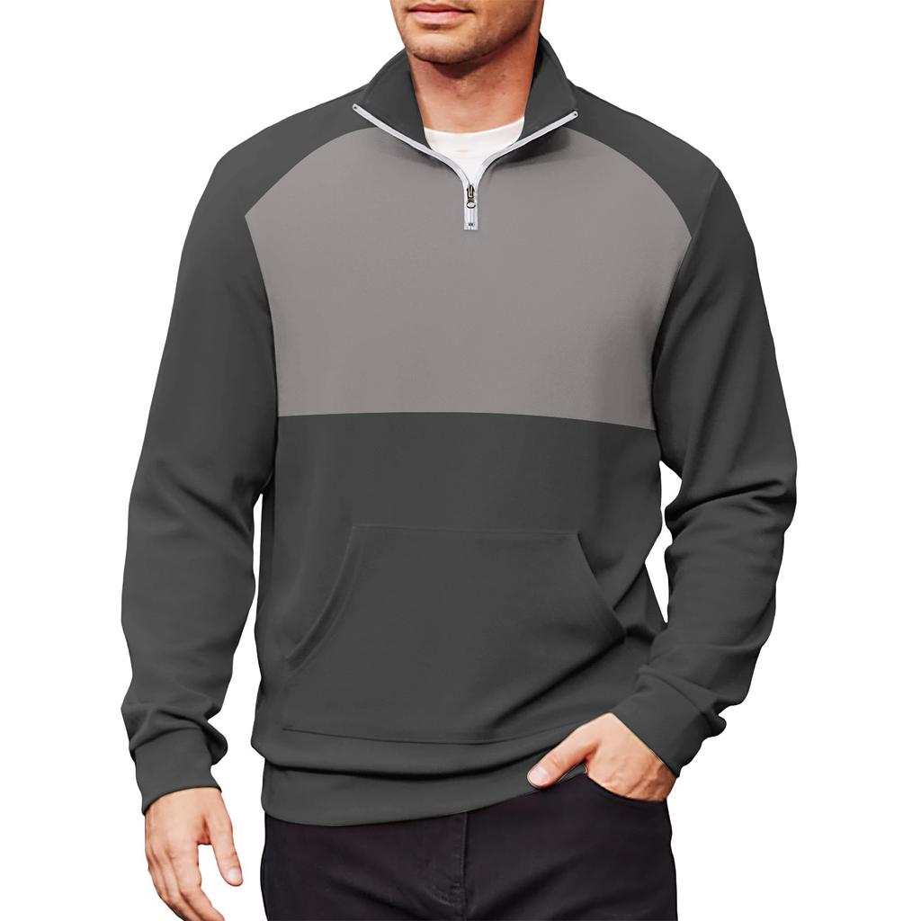 Men's Casual Long-Sleeved Collared Quarter-Zip Sweatshirt
