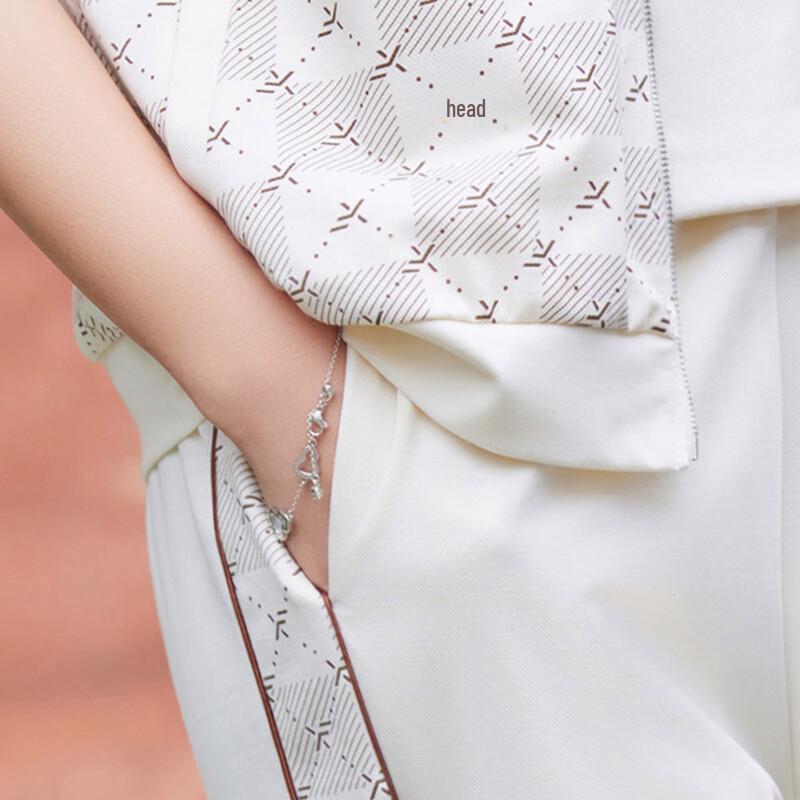 Pastel Mid-Aged Women's Geometric Short Sleeve Top and Pants Set