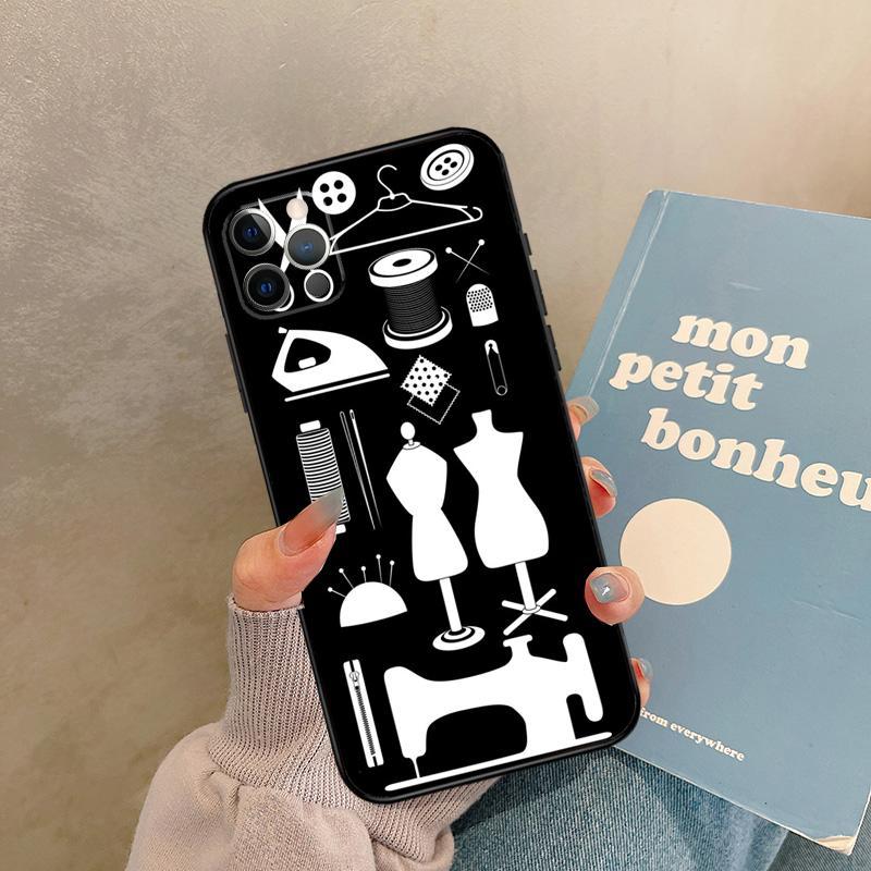 

sewing machine tailor pattern Case For iPhone 14 16 15 11 12 13 Pro Max 12 13 mini XR 15 16 Plus 16e Back Cover Shell iPhone 13 mini