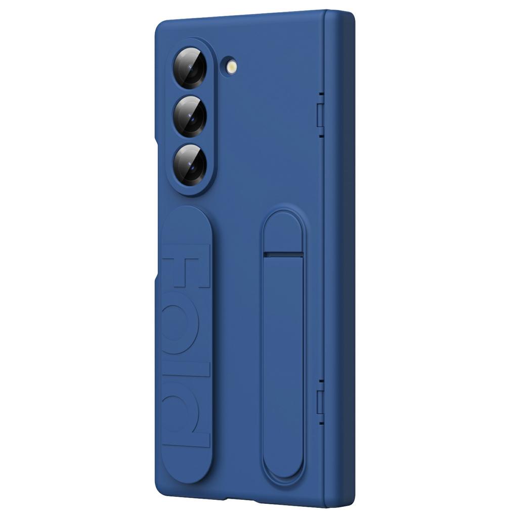 For Samsung Galaxy Z Fold6 5G Case with Tempered Glass Film Silicone Wristband Kickstand PC Phone Cover
