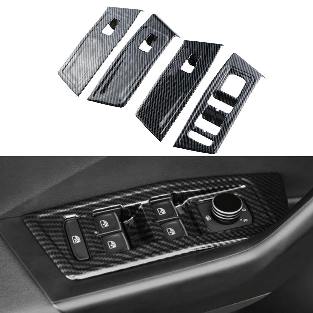 Car Window Lifter Panel Sticker for Volkswagen T-Roc Troc 2018-2026 LHD Imitation Carbon Fiber ABS Interior Styling Accessories