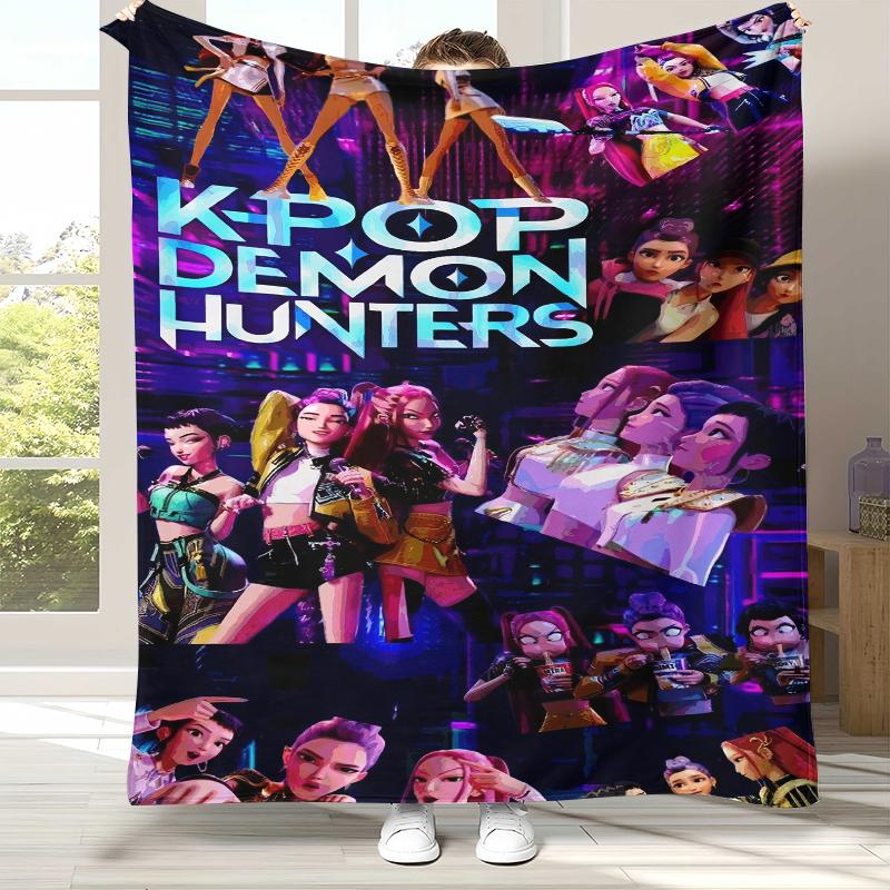 

K-Pop Demon Hunters Golden Saja Boys Flannel Blanket,Ultra Soft Warm Plush Throw for Home Bedroom Bed Sofa Cover Office picnic 75x90cm