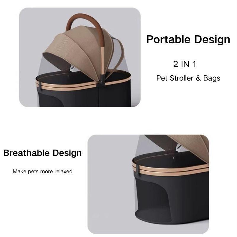 3 in 1 Foldable Pet Stroller Outdoor 4 Wheels Lightweight Trolley Household Washable Dog Cat Carrier