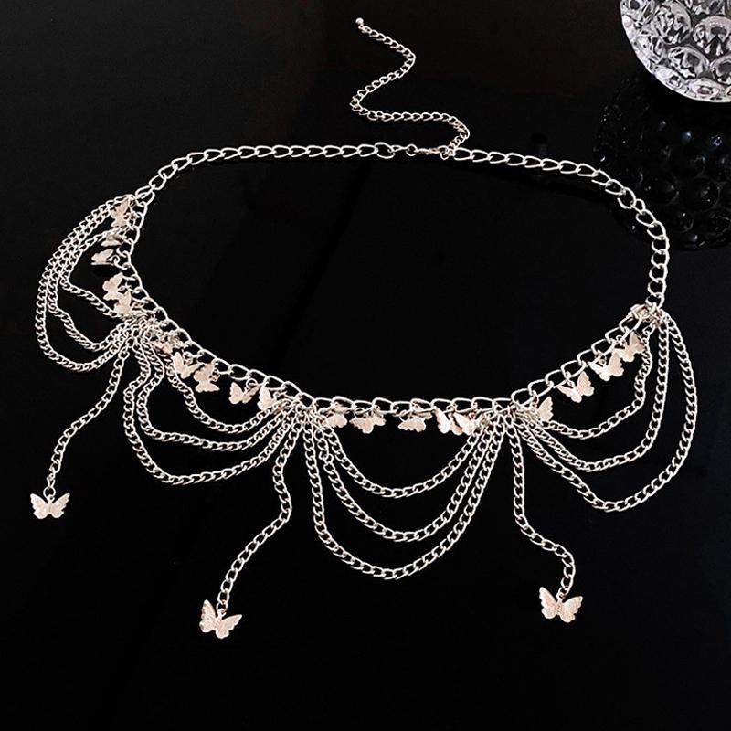 Women Waist Chains Jewelry Butterfly Belly Body Decoration Metal Multi-Layer Pants Chain Summer Skirt Accessories