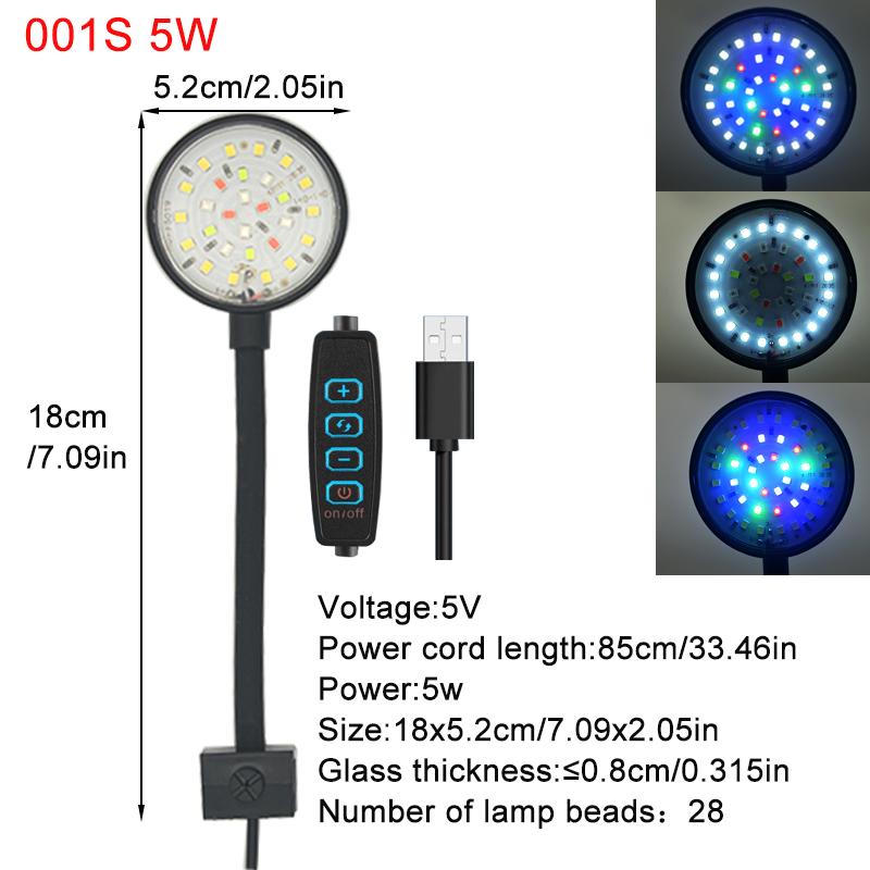 USB Aquarium LED Lamp Fish Tank Light Decor Aquatic Plant Multiple Modes Dimmable Lightness Full Spectrum Mini Clip Light 5V