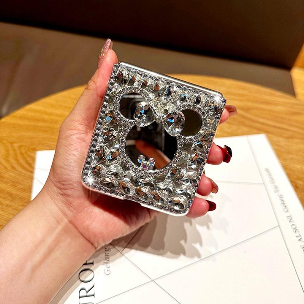 Luxury Diamond-filled Bear Mirror Folding Phone Case For Samsung Anti-drop Cartoon Gril Phone Case