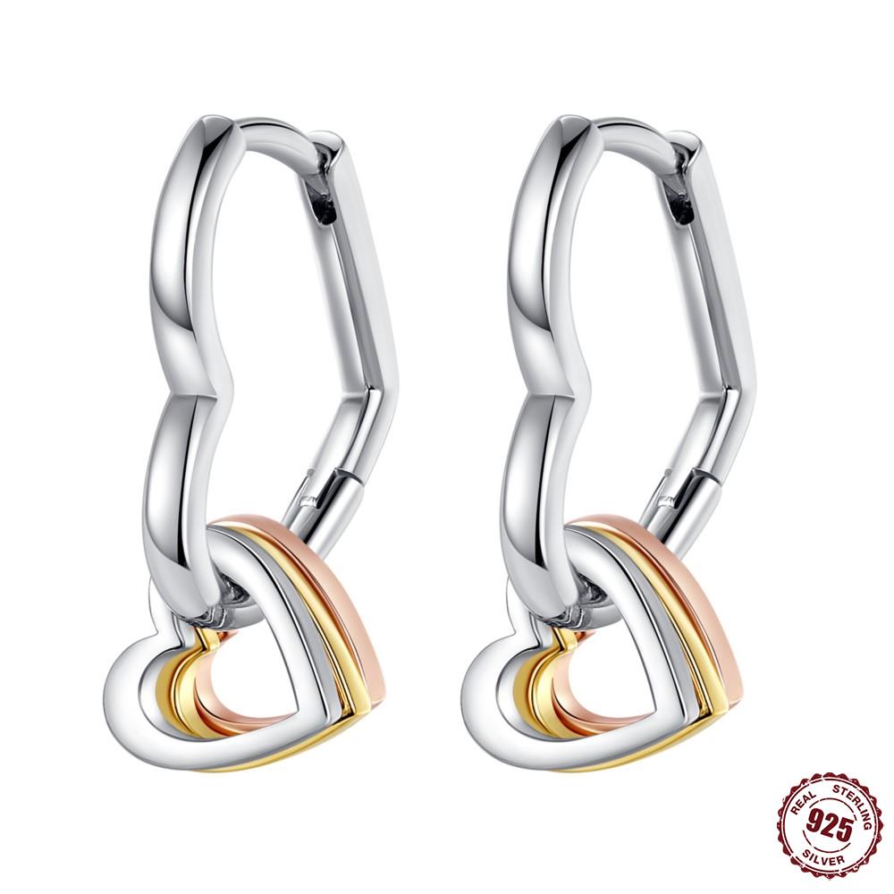 Style S925 Silver Earrings Love Heart Theme Series Women Hoop Earrings Holiday Wedding Fine Girls Jewelry Gifts