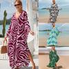 Plus Size Boho Cover Up, Dame Pluss Maleritrykk Flaggermusermer V-hals Splittet Fald Maxi Cover Up Kjole