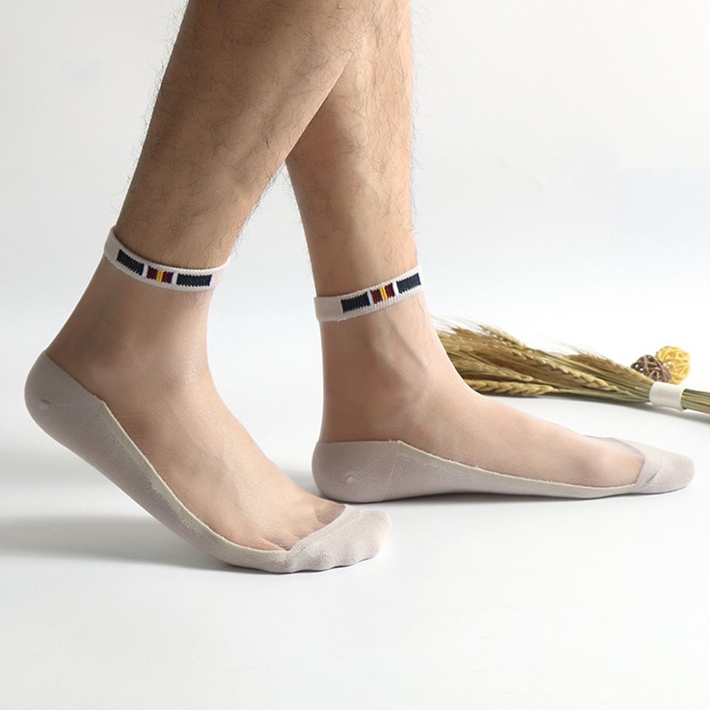 Summer Men Transparent Glass Silk Ultra-Thin Cotton Short Crew Short Socks Invisible Socks
