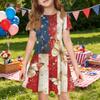 Girls Independence Day Printed Short Sleeve Dress with Pocket Casual Summer Toddler Skater Dress for Kids