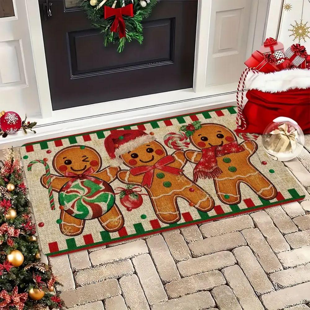 Candy Gingerbread Man Christmas Door Mat Winter Christmas Home Decoration Indoor Outdoor Entrance Welcome Carpet