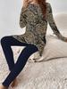 Crew neck long-sleeved set slim-fitting sports retro pattern printed slim-fitting yoga trousers set