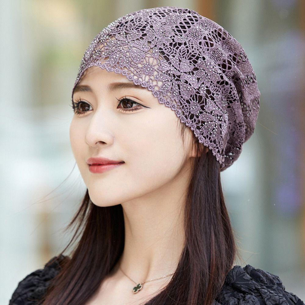 Flowers Lace Hat Casual Sun Visor Breathable Skullies Hat  Women