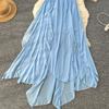 Summer Women Sexy Strapless Open Back Long Maxi Ruffles Chiffon Irregularly Seaside Beach Dresses