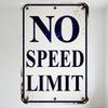 Vintage 'NO SPEED LIMIT' Metal Tin Sign with Rustic Blue Border - Retro Warning Sign for Man Cave, Bar, Home, Café Decor - Weath
