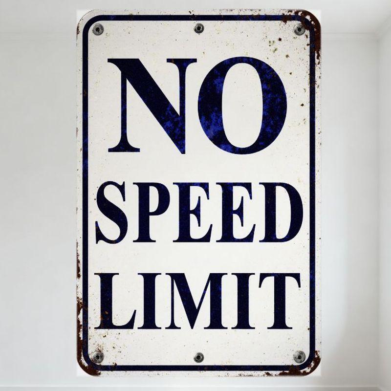

Vintage NO SPEED LIMIT Metal Tin Sign with Rustic Blue Border - Retro Warning Sign for Man Cave, Bar, Home, Café Decor - Weath 20x30cm（7.8x11.8inch）